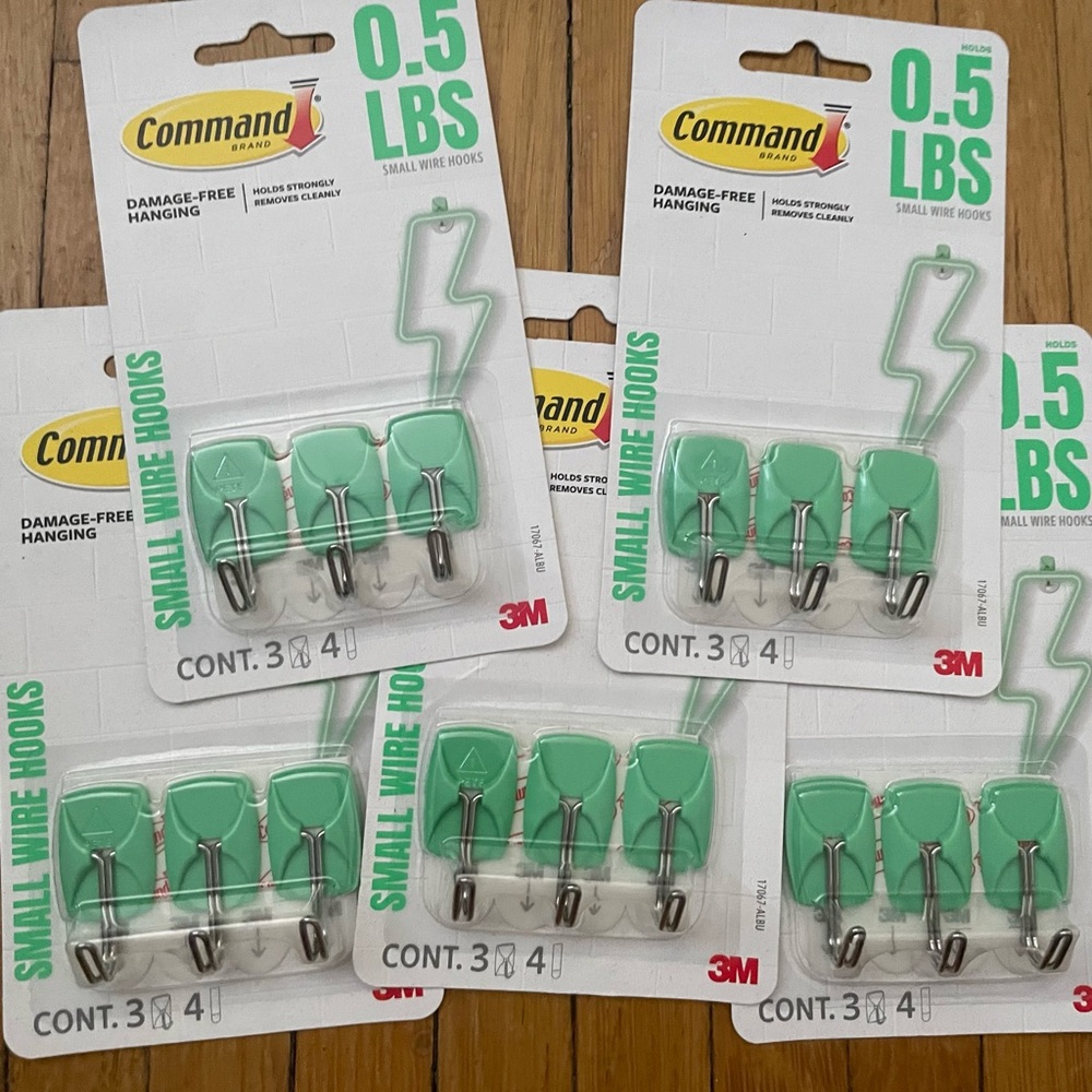 Command Small Wire Hooks - Green- 3 Hooks Lot Of 5